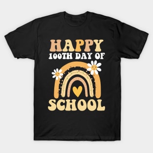 Happy 100th Day Of School Rainbow Flowers 100 Days Teacher T-Shirt